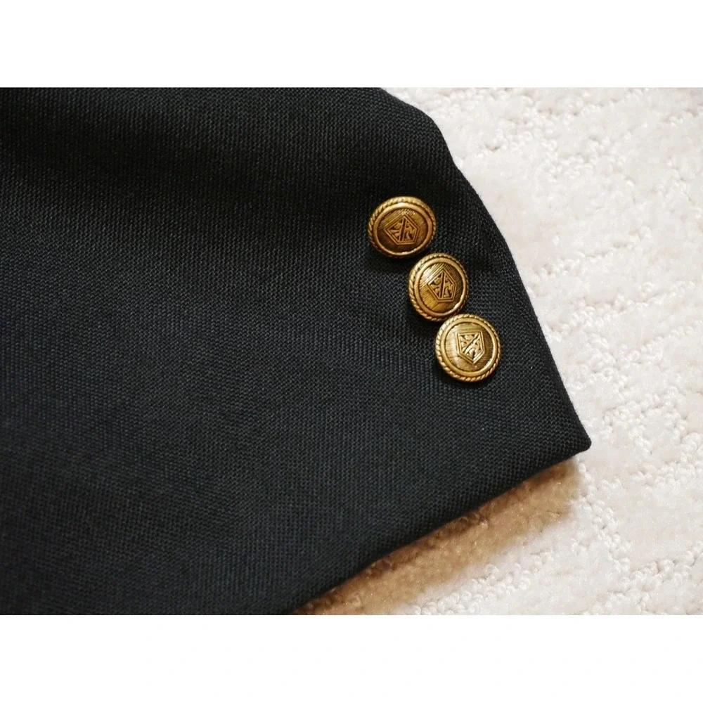 Meeting Street Men Black Blazer Sport Coat Gold Crest Buttons Wool Blend 48R
